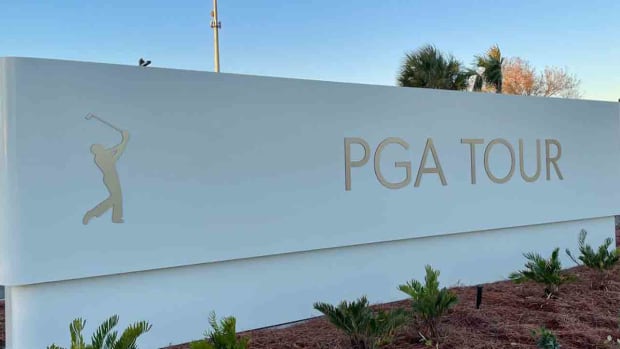 The PGA Tour's Global Home entrance sign is pictured in Ponte Vedra Beach, Fla.